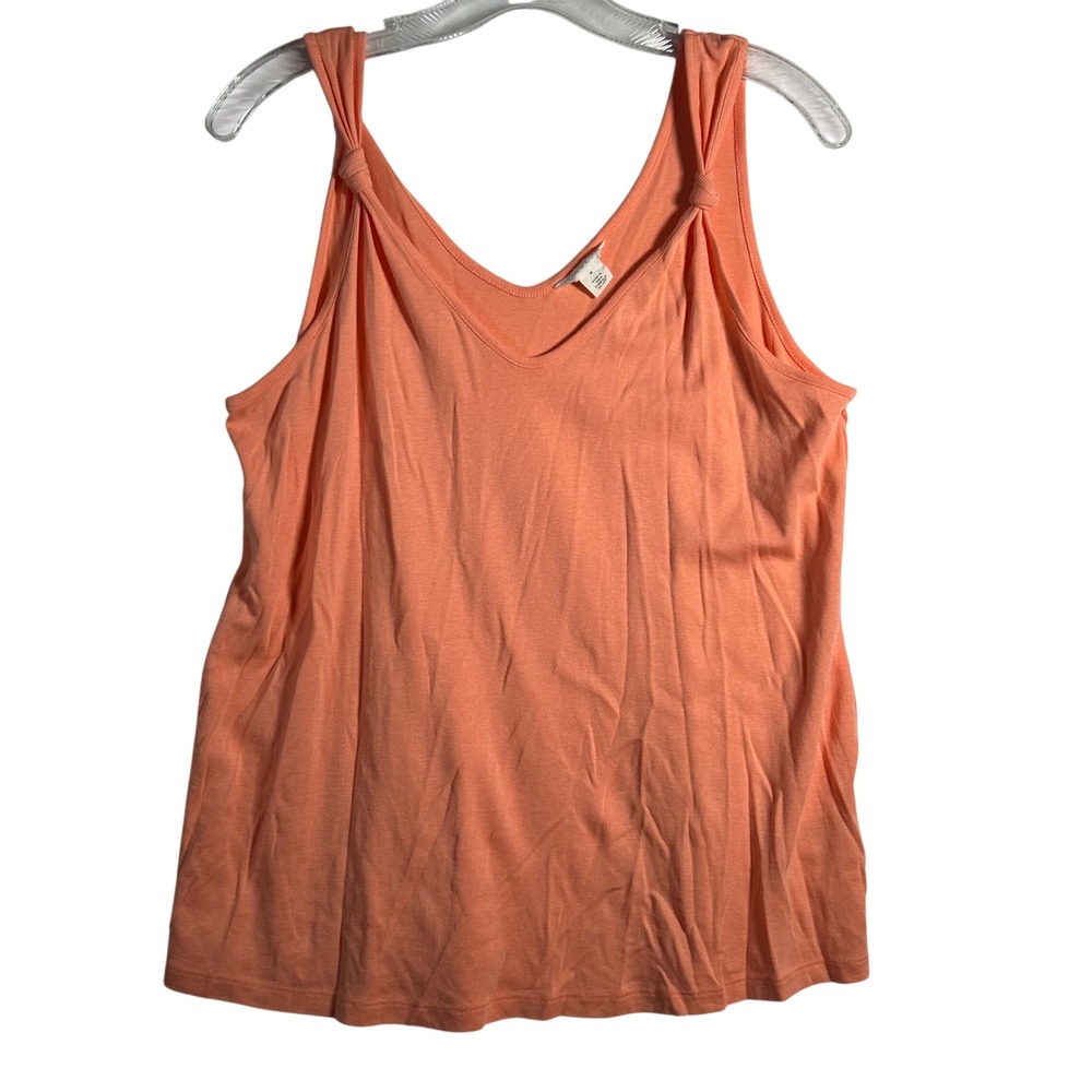 CASLON Womens Tank Top Coral Orange V Neck Knot Shoulder Sleeveless M